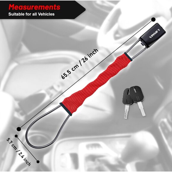 Vinsify Anti-Theft Steering Wheel Lock - Red, Lightweight, Easy to Handle - Picture 8 of 8